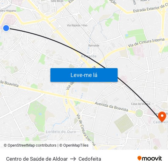 Centro de Saúde de Aldoar to Cedofeita map