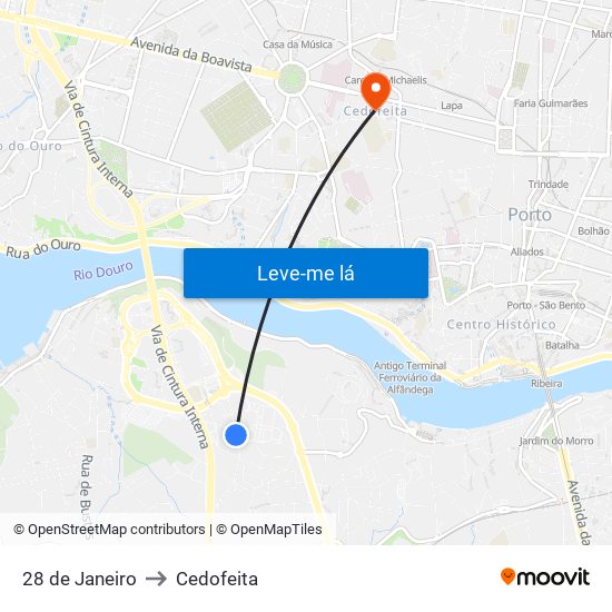 28 de Janeiro to Cedofeita map
