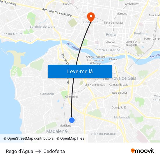 Rego D'Água to Cedofeita map