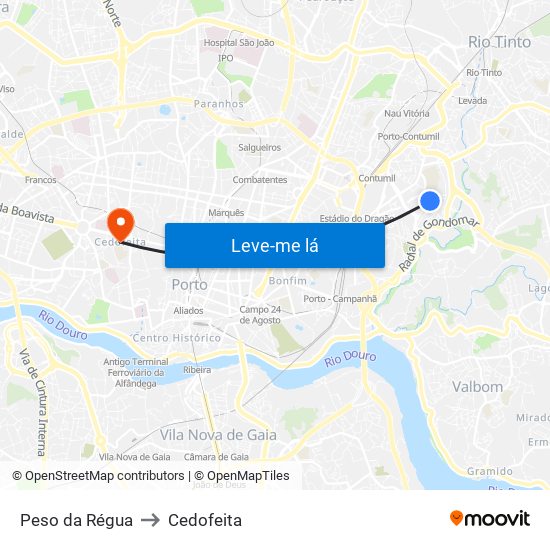 Peso da Régua to Cedofeita map