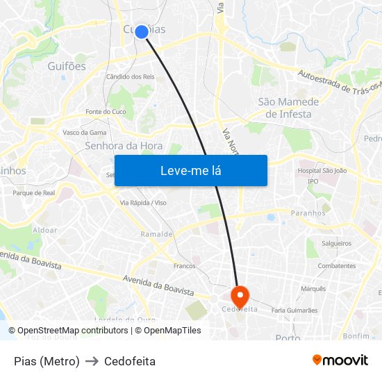 Pias (Metro) to Cedofeita map