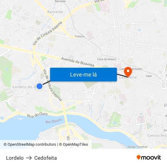 Lordelo to Cedofeita map