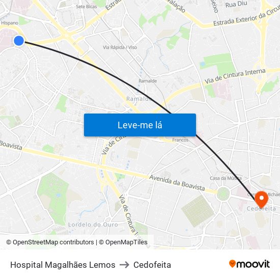 Hospital Magalhães Lemos to Cedofeita map