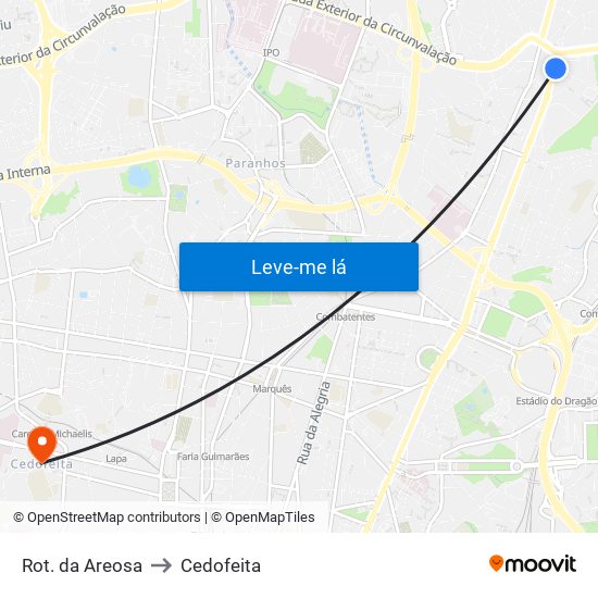 Rot. da Areosa to Cedofeita map