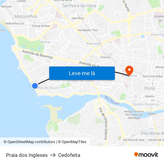 Praia dos Ingleses to Cedofeita map