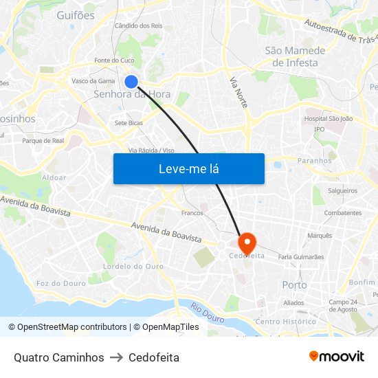 Quatro Caminhos to Cedofeita map