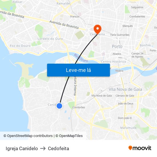Igreja Canidelo to Cedofeita map