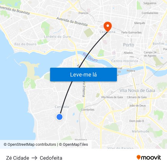 Zé Cidade to Cedofeita map