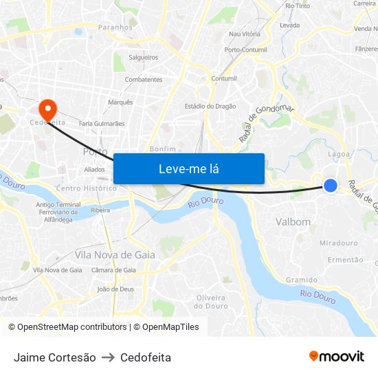 Jaime Cortesão to Cedofeita map