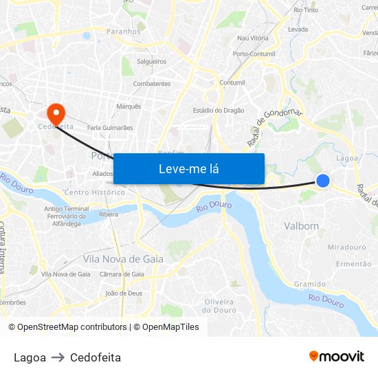Lagoa to Cedofeita map