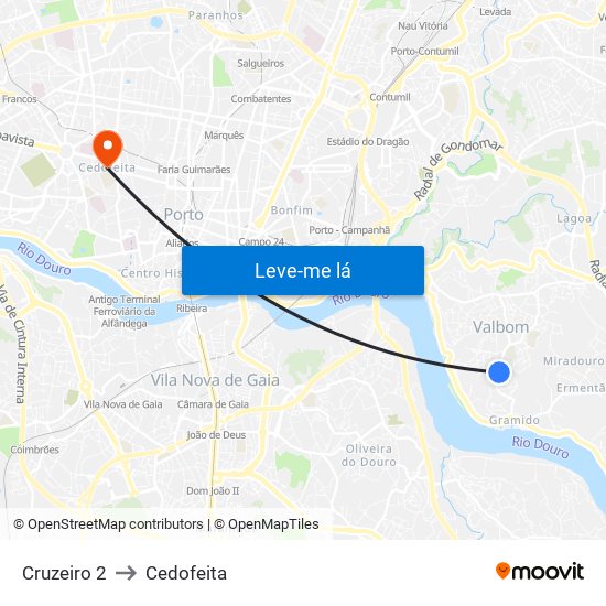 Cruzeiro 2 to Cedofeita map