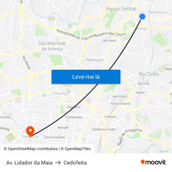 Av. Lidador da Maia to Cedofeita map