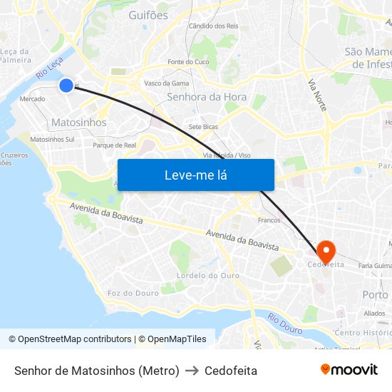 Senhor de Matosinhos (Metro) to Cedofeita map