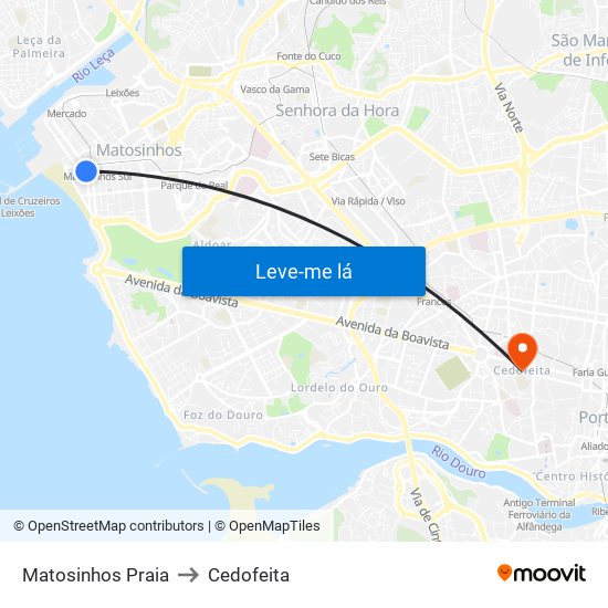 Matosinhos Praia to Cedofeita map