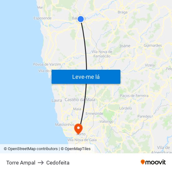 Torre Ampal to Cedofeita map