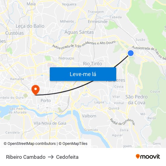 Ribeiro Cambado to Cedofeita map
