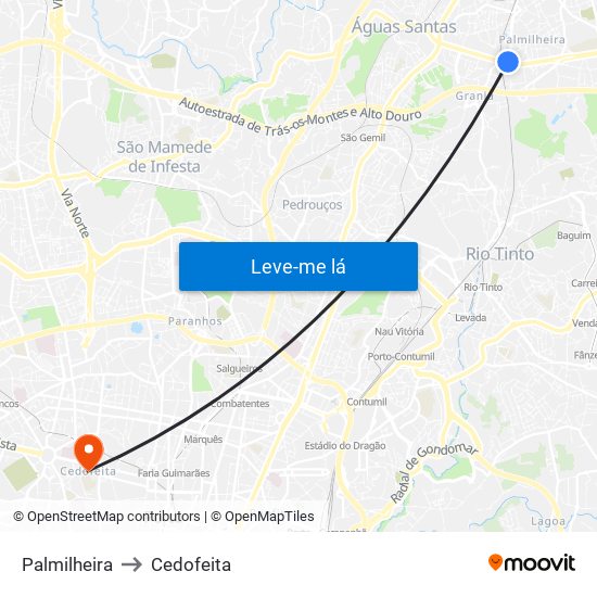Palmilheira to Cedofeita map