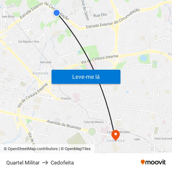 Quartel Militar to Cedofeita map