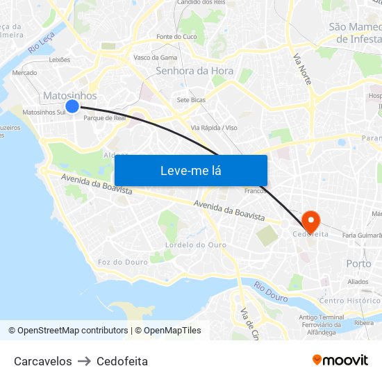 Carcavelos to Cedofeita map