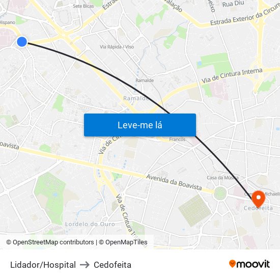 Lidador/Hospital to Cedofeita map