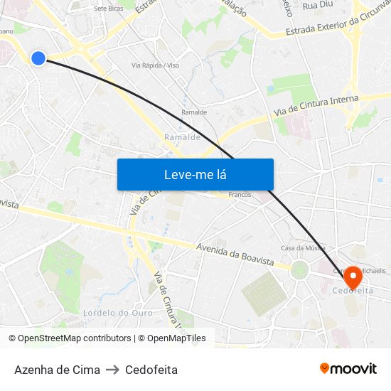 Azenha de Cima to Cedofeita map