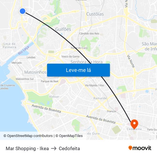 Mar Shopping - Ikea to Cedofeita map