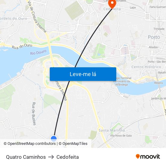 Quatro Caminhos to Cedofeita map