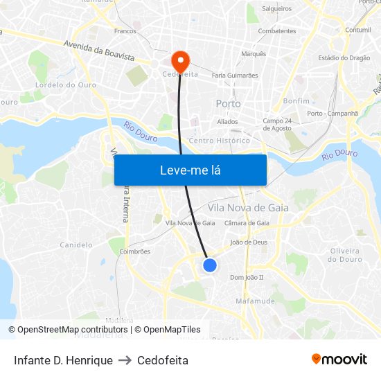 Infante D. Henrique to Cedofeita map