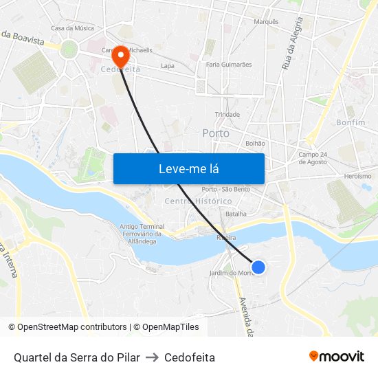 Quartel da Serra do Pilar to Cedofeita map