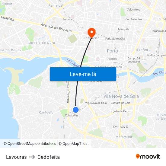 Lavouras to Cedofeita map