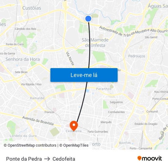 Ponte da Pedra to Cedofeita map