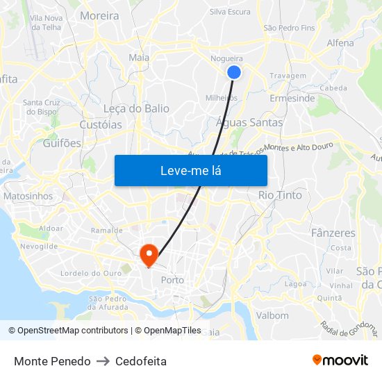 Monte Penedo to Cedofeita map