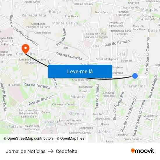 Jornal de Notícias to Cedofeita map