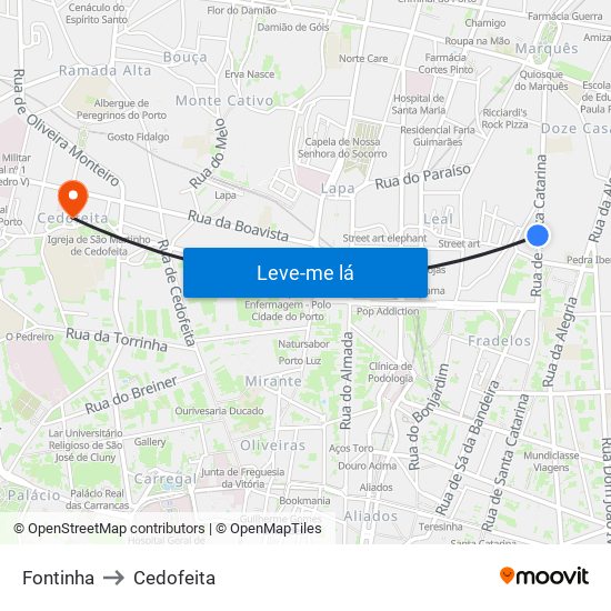 Fontinha to Cedofeita map