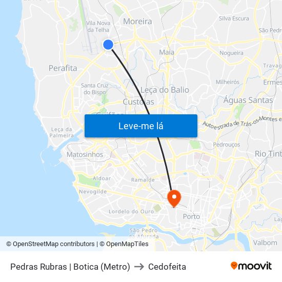 Pedras Rubras | Botica (Metro) to Cedofeita map