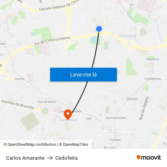 Carlos Amarante to Cedofeita map