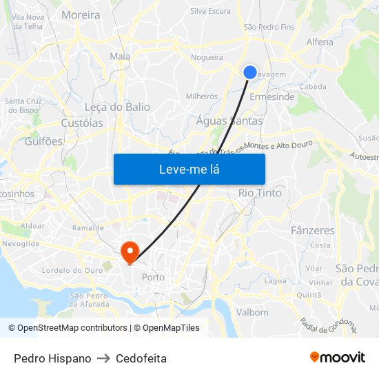 Pedro Hispano to Cedofeita map