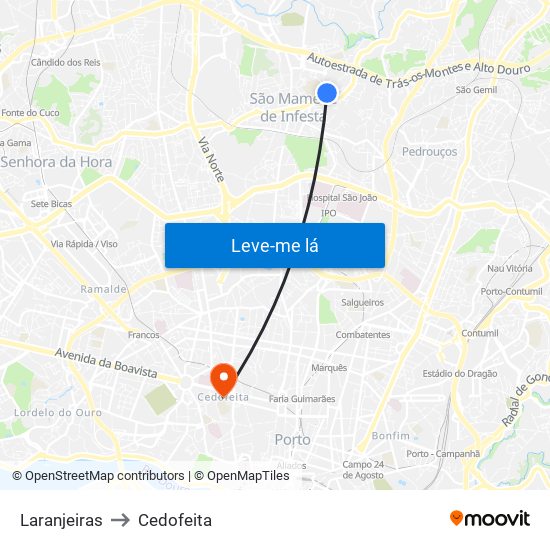 Laranjeiras to Cedofeita map