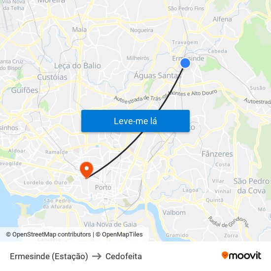 Ermesinde (Estação) to Cedofeita map