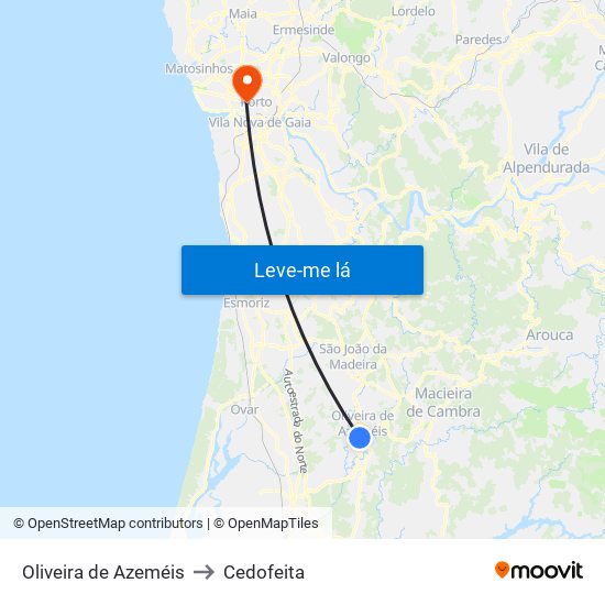 Oliveira de Azeméis to Cedofeita map