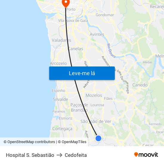 Hospital S. Sebastião to Cedofeita map