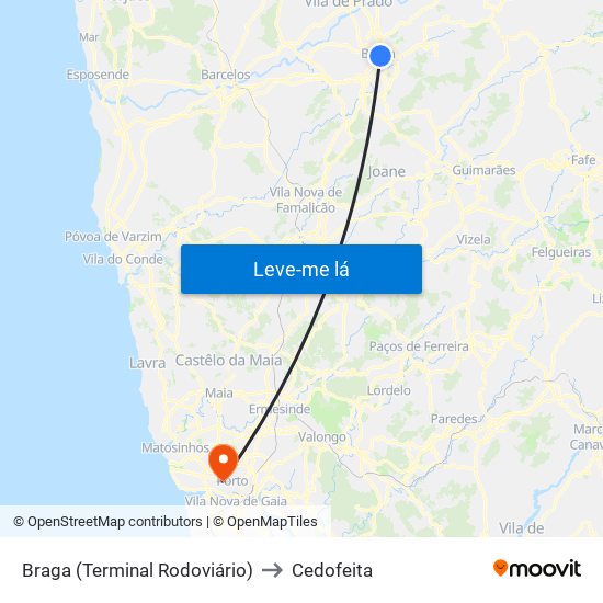 Braga (Terminal Rodoviário) to Cedofeita map