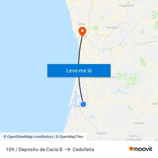 109 / Depósito de Cacia B to Cedofeita map