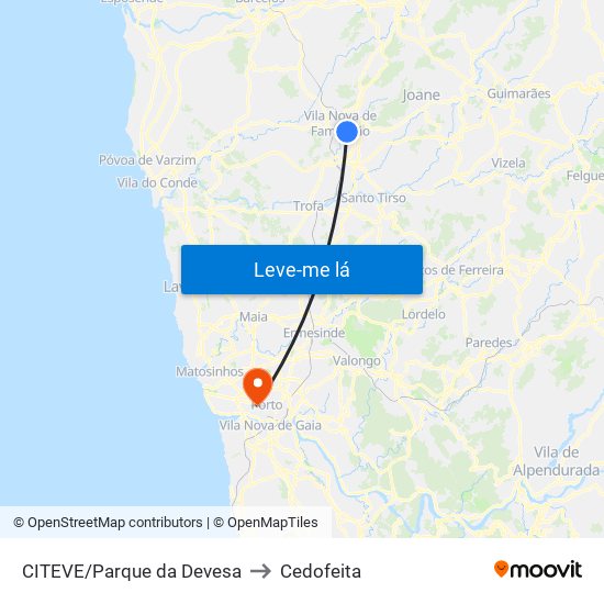 CITEVE/Parque da Devesa to Cedofeita map