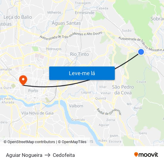 Aguiar Nogueira to Cedofeita map