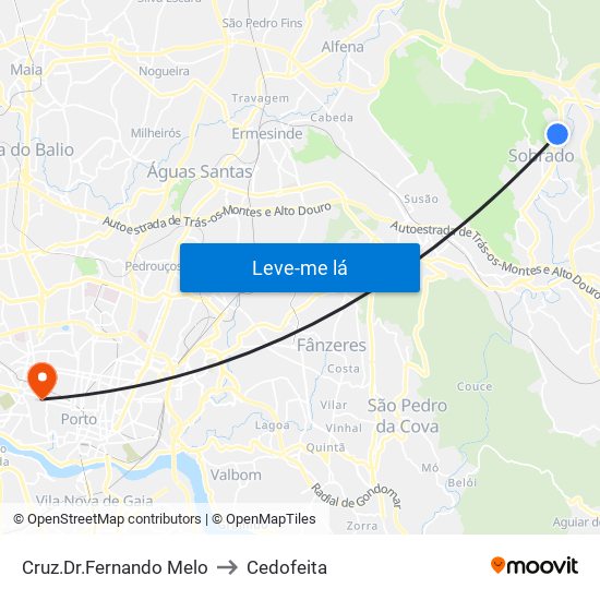 Cruz.Dr.Fernando Melo to Cedofeita map