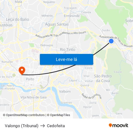 Valongo (Tribunal) to Cedofeita map