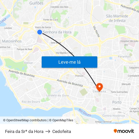 Feira da Srª da Hora to Cedofeita map