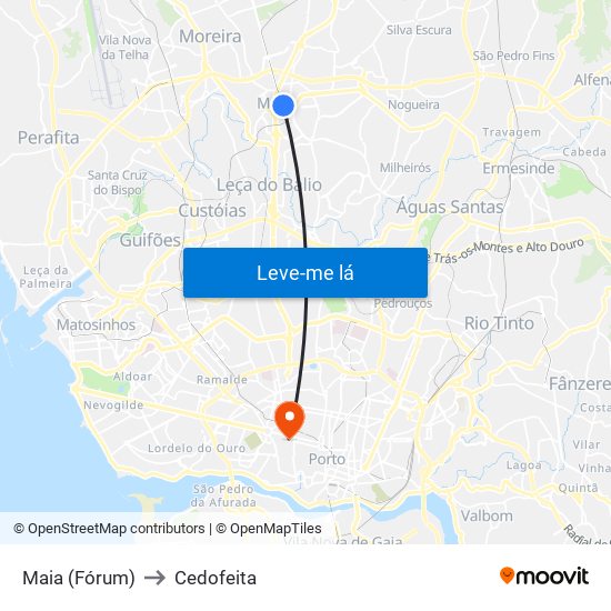 Maia (Fórum) to Cedofeita map