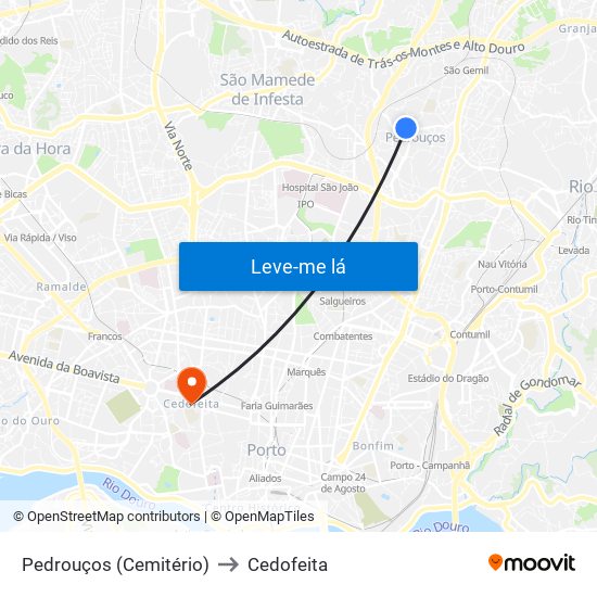 Pedrouços (Cemitério) to Cedofeita map